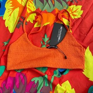 PrettyLittleThing, Orange Bikini Top, Crinkle Fabric